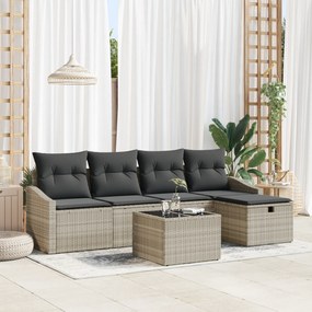 Conjunto de Sofá de Jardim de 6 Peças com Almofadas de Polirattan Cinz