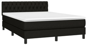 Cama box spring c/ colchão e LED 140x200 cm tecido preto