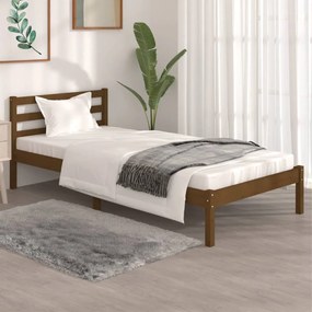 vidaXL Estrutura de cama solteiro 90x190 cm pinho maciço castanho mel