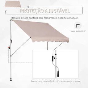 Toldo Manual Retrátil 200x150 cm com Manivela de Alumínio Ângulo Ajustável Proteção Solar para Varanda Jardim Pátio Bege