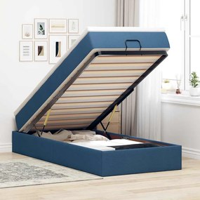 vidaXL Estrutura de cama otomana com colchão tecido azul 90x200cm