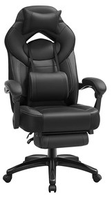 Cadeira Gamer SONGMICS, Cadeira de Escritório com Apoio para os Pés, Cadeira de Mesa, Design Ergonômico, Apoio de Cabeça Ajustável, Suporte Lombar, Suporta até 150 kg, Preta OBG077B01