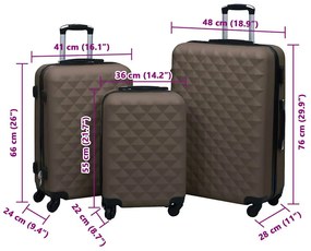 Conjunto de tróleis estojo rígido 3 pcs ABS castanho