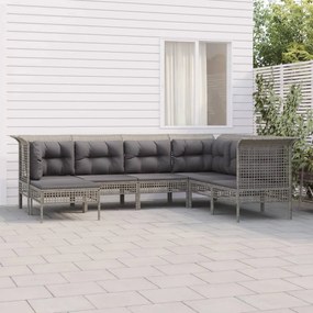 vidaXL 7 pcs conjunto lounge de jardim c/ almofadões vime PE cinzento