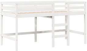 Cama alta c/ escada e telhado 90x190 cm pinho maciço branco