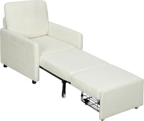 Poltrona-Cama Convertível de 1 Lugar, 85,5 x 72 x 91 cm, Arrumação Escondida, Creme