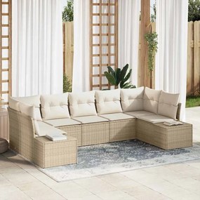 vidaXL Conjunto de Sofá de Jardim de 7 Peças com Almofadas Bege Rattan Poliéster