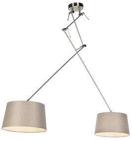 Candeeiro de suspensão em aço com abajures em linho bege 35 cm 2 luzes - Blitz Country / Rústico,Moderno