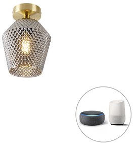 LED Candeeiro de teto inteligente latão com vidro fumê incl. Wifi A60 - Karce Art Deco