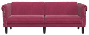 Sofá de 3 lugares veludo vermelho tinto