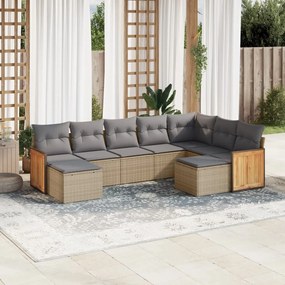 vidaXL 9 pcs conjunto de sofás p/ jardim com almofadões vime PE bege