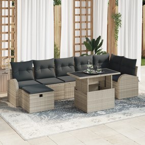Conjunto de Sofás de Jardim vidaXL com 8 peças e Almofadas Cinzento-cl