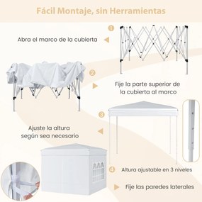 Tenda Pop up Dobrável 290 x 290 cm  4 x Sacos de areia e com 4 paredes laterais amovíveis e altura ajustável, feiras, eventos  Branca