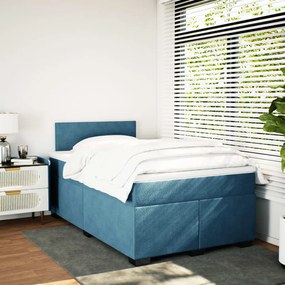 Cama boxspring com colchão 120x190 cm veludo azul-escuro