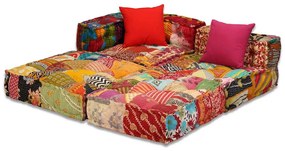 Pufe modular de 3 lugares tecido em retalhos
