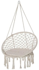 Outsunny Cadeira suspensa redonda Ø60 cm de rede de balanço com almofada e corda de algodão para interior e exterior 80x80x42 cm bege | Aosom Portugal