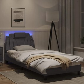 Estrutura de cama com luzes LED 90x200cm couro artificial cinza