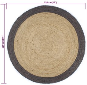 Tapete artesanal em juta com rebordo cinzento escuro 150 cm