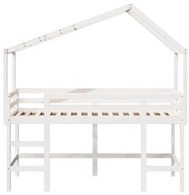 Cama alta c/ escada e telhado 90x200 cm pinho maciço branco