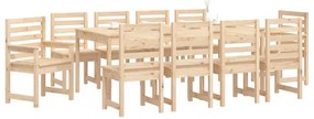 11 pcs conjunto de jantar p/ jardim madeira de pinho maciça
