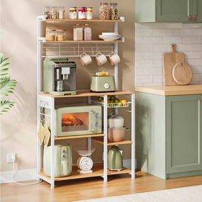 Armário de Cozinha de pé com tomadas e cesto 40 x 90 x 165,5 cm cor carvalho e branco