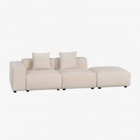 Sofá Modular De Canto Esquerdo De 2 Peças Com Apoio De Braço Baixo E Puff ↔︎285 Cm Bruna Bombazina Crema Linho - Sklum