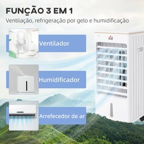 Climatizador Refrigerador de Ar Portátil 3 em 1 Humidificador Ventoinha com 3 Velocidades Temporizador 22,5x24,5x54 cm Branco