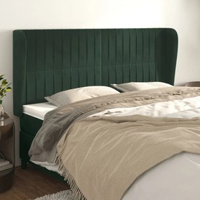 Cabeceira cama c/ abas veludo 203x23x118/128 cm verde-escuro