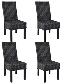 Cadeiras de jantar 4 pcs vime Kubu e madeira mangueira preto