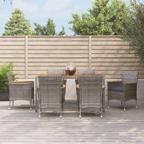 vidaXL 7 pcs conjunto de jantar p/ jardim c/ almofadões vime PE cinza