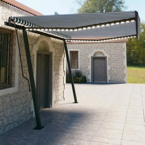vidaXL Toldo retrátil manual com luzes LED 4,5x3 m azul e branco