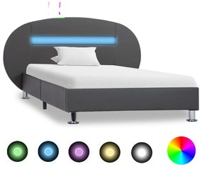 285438 vidaXL Estrutura de cama c/ LEDs 90x200 cm couro artificial cinzento