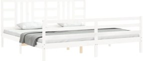 Estrutura de cama com cabeceira 200x200cm madeira maciça branco
