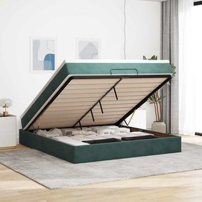 vidaXL Estrutura de cama otomana com colchão 160x200 cm verde escuro