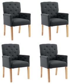 Cadeiras de jantar com apoio de braços 4 pcs tecido cinzento