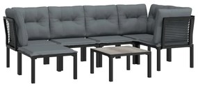 7 pcs conjunto lounge de jardim vime PE preto e cinzento
