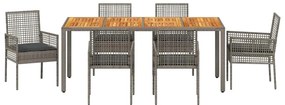 Conjunto de Jantar de 7 Peças com Almofadas Cinza Rattan de Polipropil
