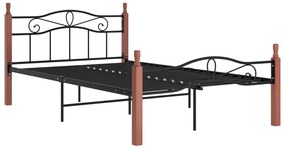 Estrutura de cama 120x200cm metal/madeira carvalho maciça preto