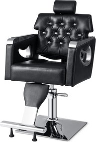 Cadeira de cabeleireiro com encosto e apoio para a cabeça ajustáveis, rotação de 360° para cabeleireiro e maquilhagem, 61 x 86 x 104-119,5 cm, preta
