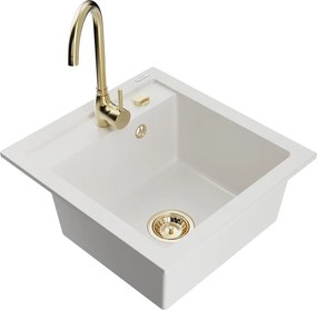 Mexen Vito lava-loiça de granito de 1 cuba com torneira de cozinha Telma, branco - 6503-20-670200-50