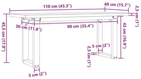 Mesa de centro estrutura em O 110x40x45,5cm pinho/ferro fundido