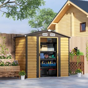 Abrigo de Jardim Exterior 2,36m² 213x120x194 cm com Base Reforçada (Piso NÃO Incluído) e Portas de Correr Madeira e Castanho