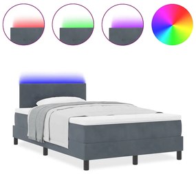 Cama Box com Colchão e LED Cinza Escuro 120x190 cm Veludo