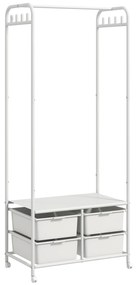 HOMCOM Charriot Moderno 8 Ganchos e 4 Cestos para Armazenamento Charriot com Rodas e Estrutura de Aço 63x37x153 cm Branco | Aosom Portugal