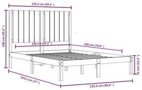 Estrutura cama dupla pequena 120x190 cm madeira maciça preto