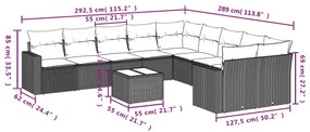 11 pcs conjunto sofás de jardim c/ almofadões vime PE preto