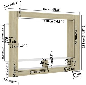 Móvel de TV Sam - Cor Carvalho Sonoma e Branco - 152x22x113 cm -  Em C