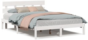 Estrado de Cama com Cabeceira Branca 140x200 cm Madeira Maciça de Pinh