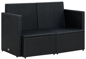 Sofá de jardim 2 lugares com almofadões vime PE preto