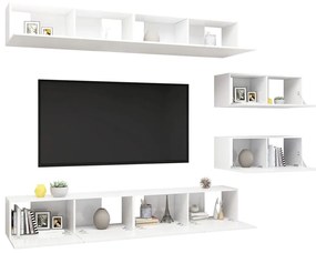 6 pcs conjunto de móveis de TV contraplacado branco brilhante